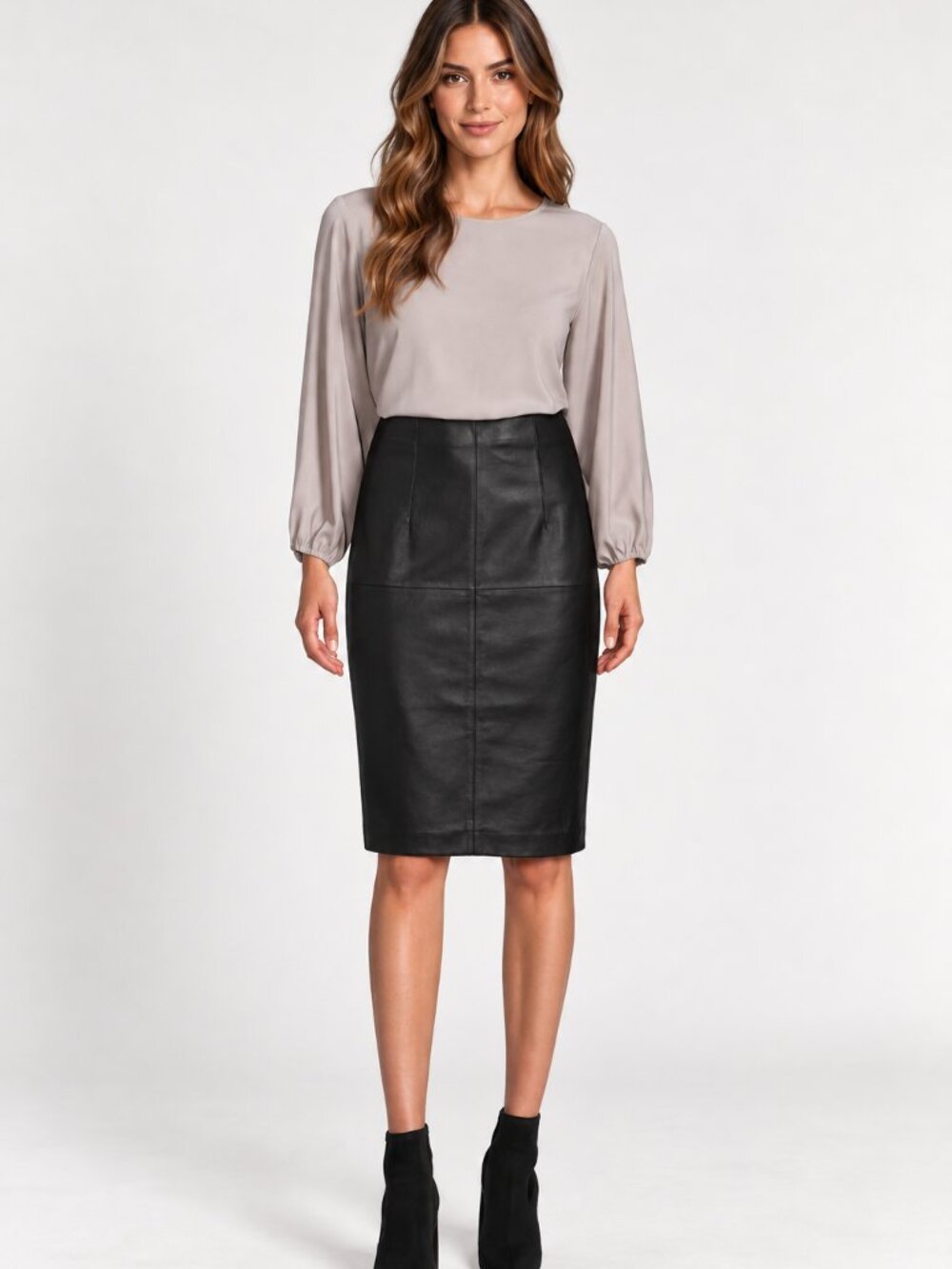 Antonio Melani Minimalist Professional Genuine Leather Pencil Skirt XS